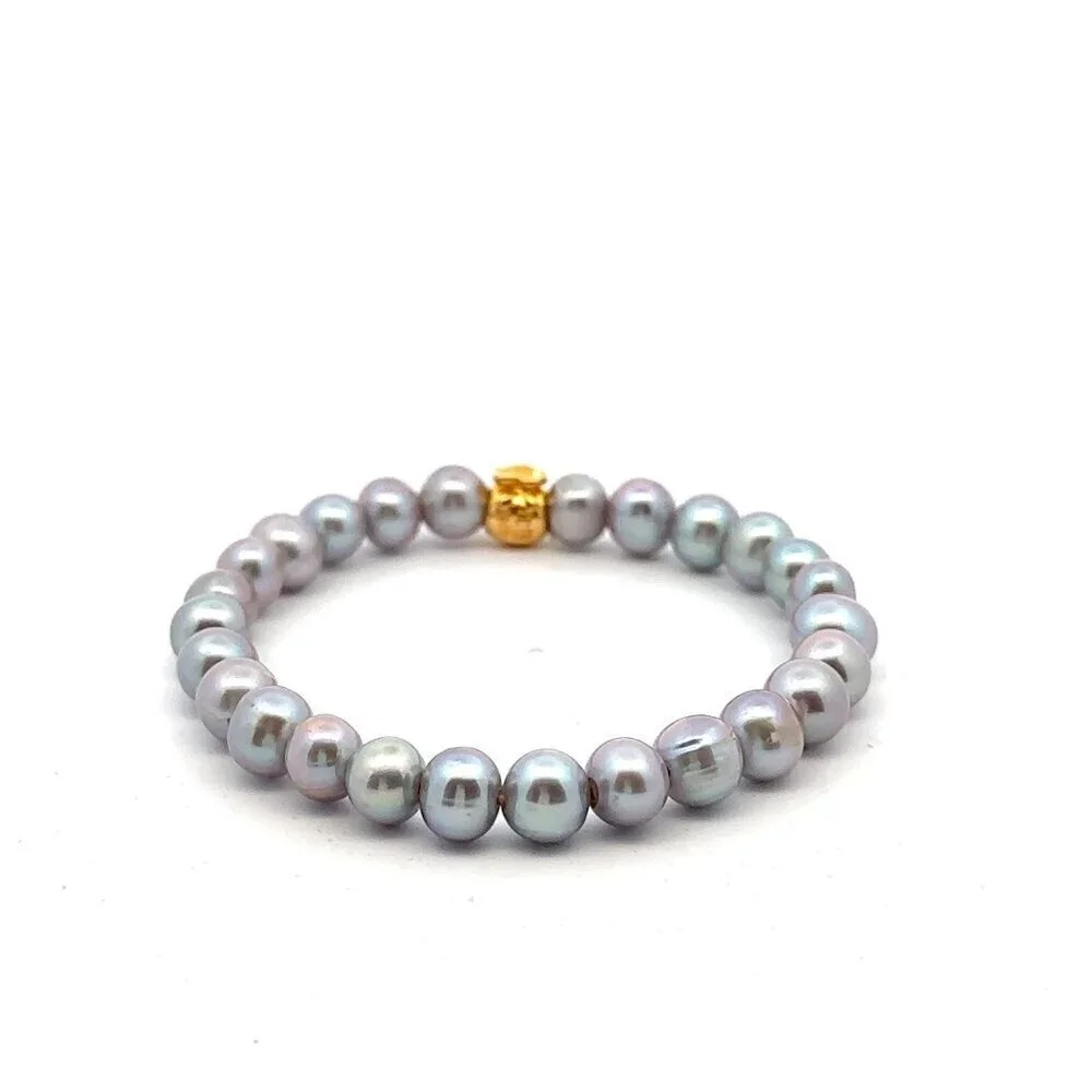 18K Gold Money Bag Lucky Charm Gray Pearl 6-7mm x 6-7.5mm - Picture 6 of 9